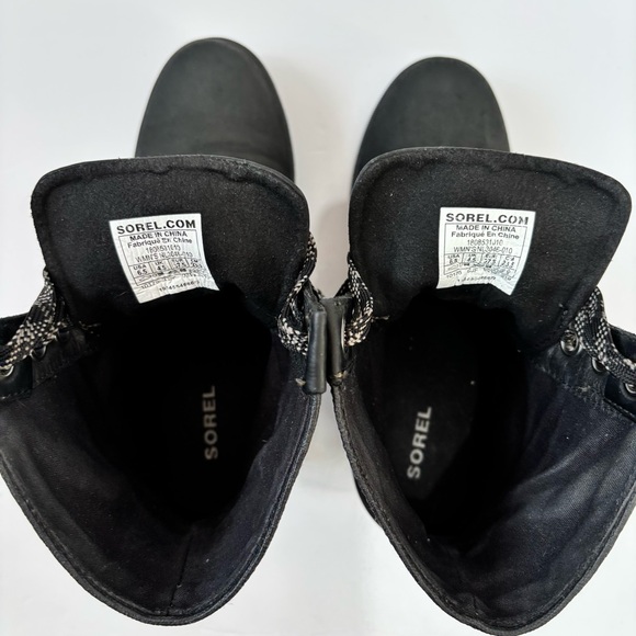 Sorel Lexie Waterproof Black Leather Wedge Heel Lace Up Boots women's 6.5 - Picture 9 of 16